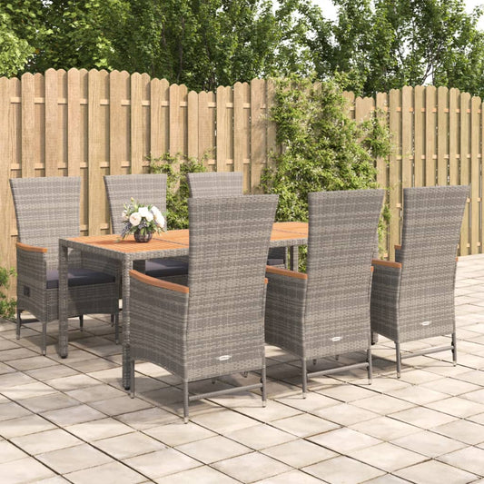 Set da Pranzo da Giardino 7 pz con Cuscini in Polyrattan Grigio - homemem39