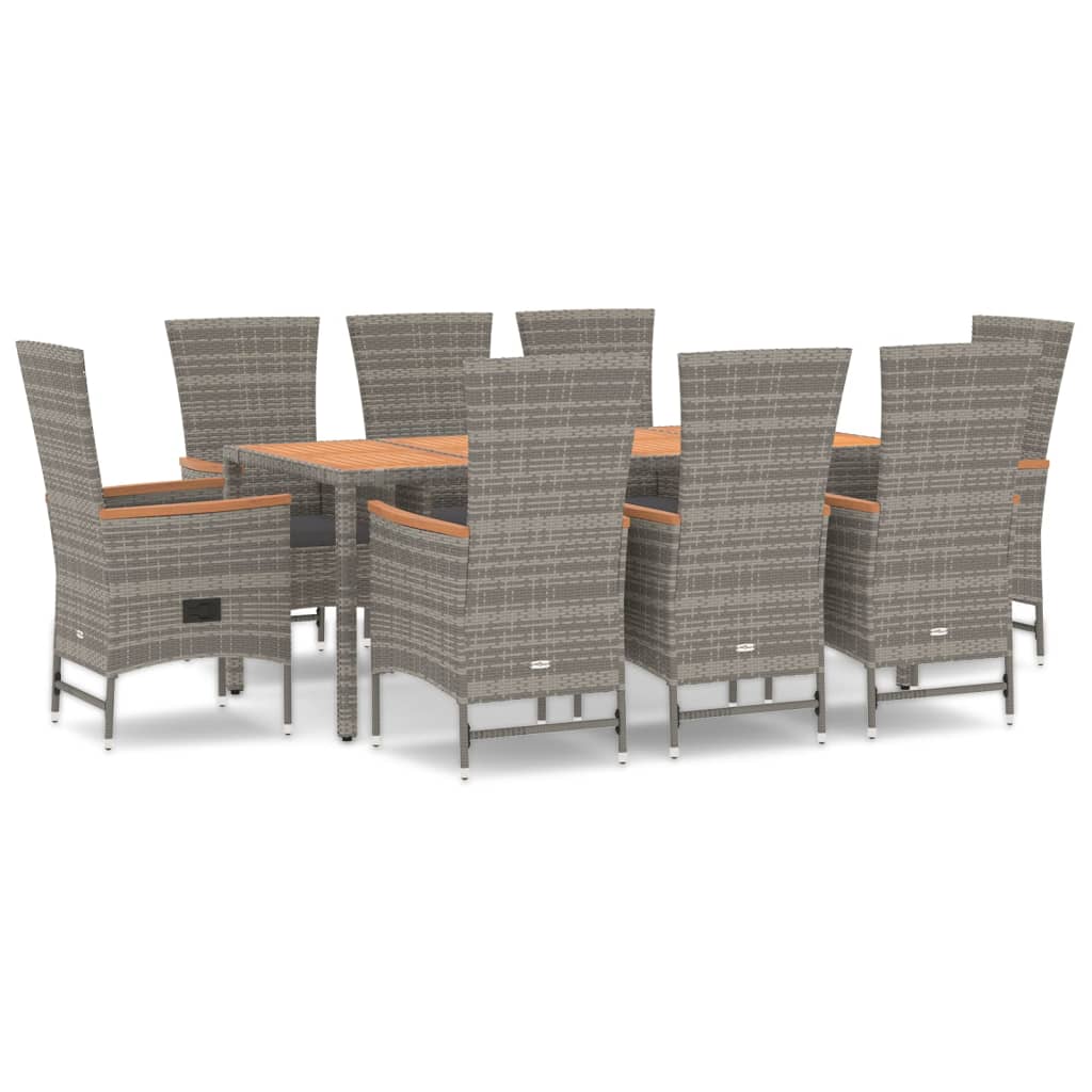 Set da Pranzo da Giardino 9 pz con Cuscini in Polyrattan Grigio - homemem39