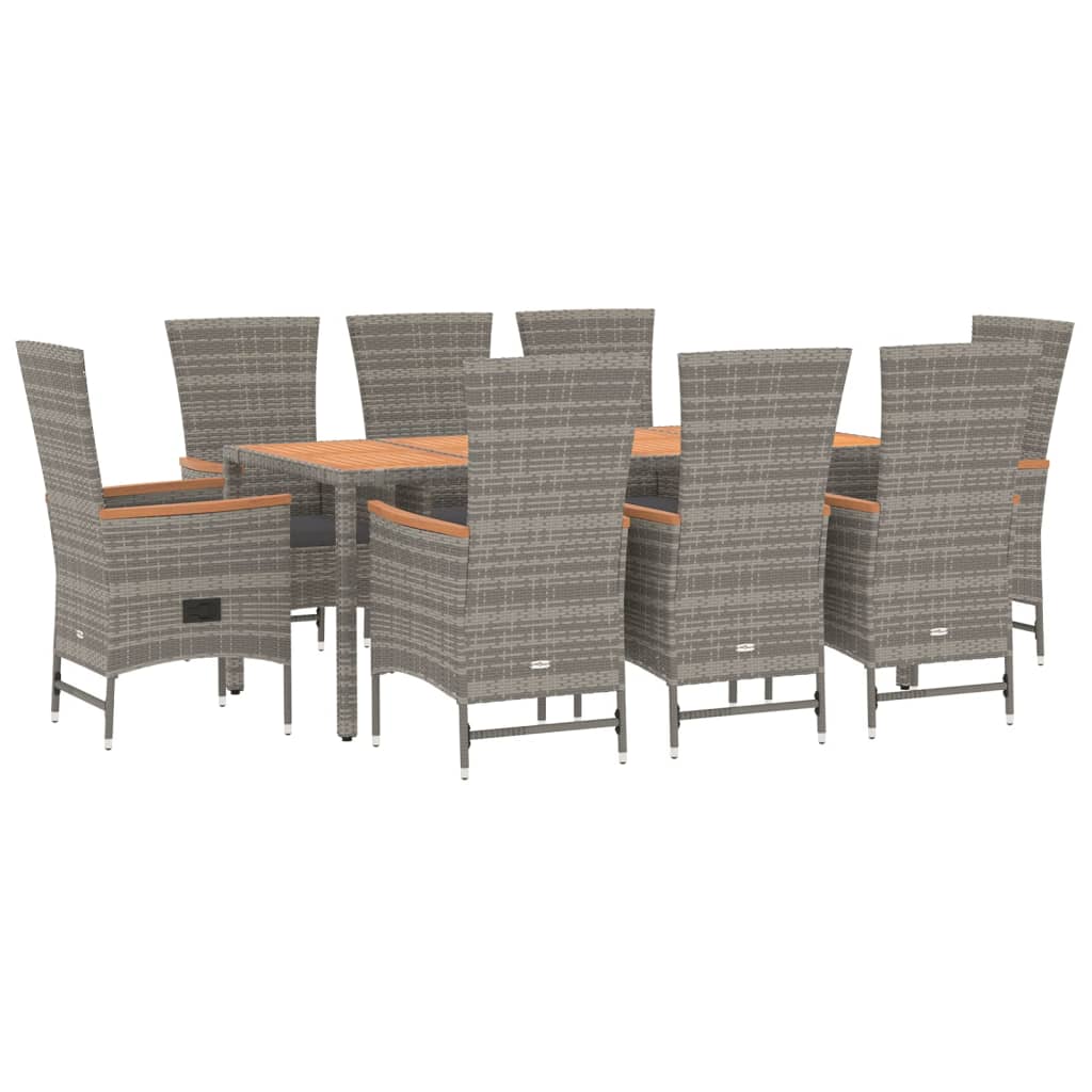 Set da Pranzo da Giardino 9 pz con Cuscini in Polyrattan Grigio | homemem39