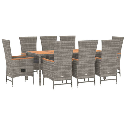 Set da Pranzo da Giardino 9 pz con Cuscini in Polyrattan Grigio | homemem39