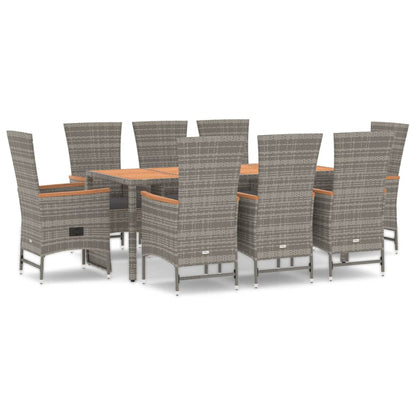 Set da Pranzo da Giardino 9 pz con Cuscini in Polyrattan Grigio | homemem39