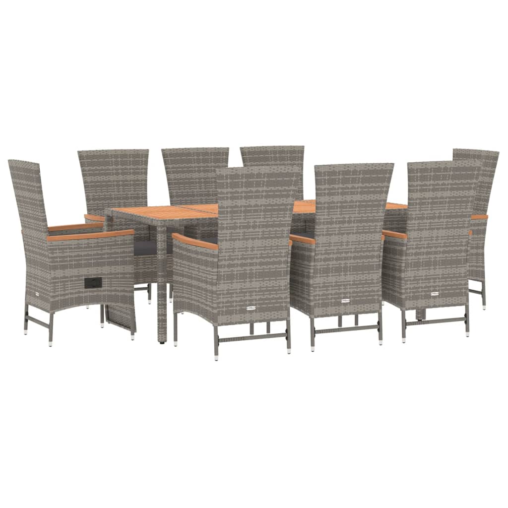 Set da Pranzo da Giardino 9 pz con Cuscini in Polyrattan Grigio | homemem39