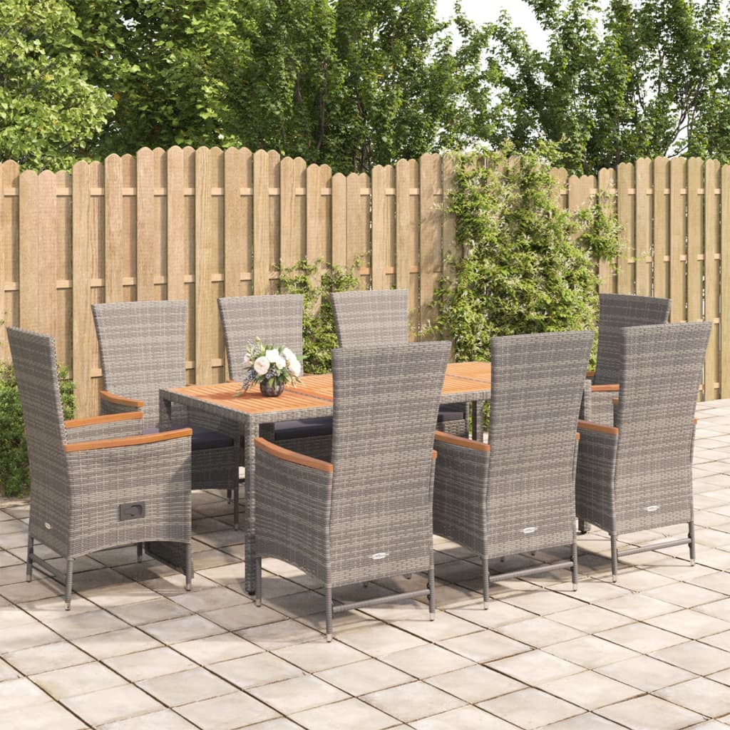 Set da Pranzo da Giardino 9 pz con Cuscini in Polyrattan Grigio | homemem39