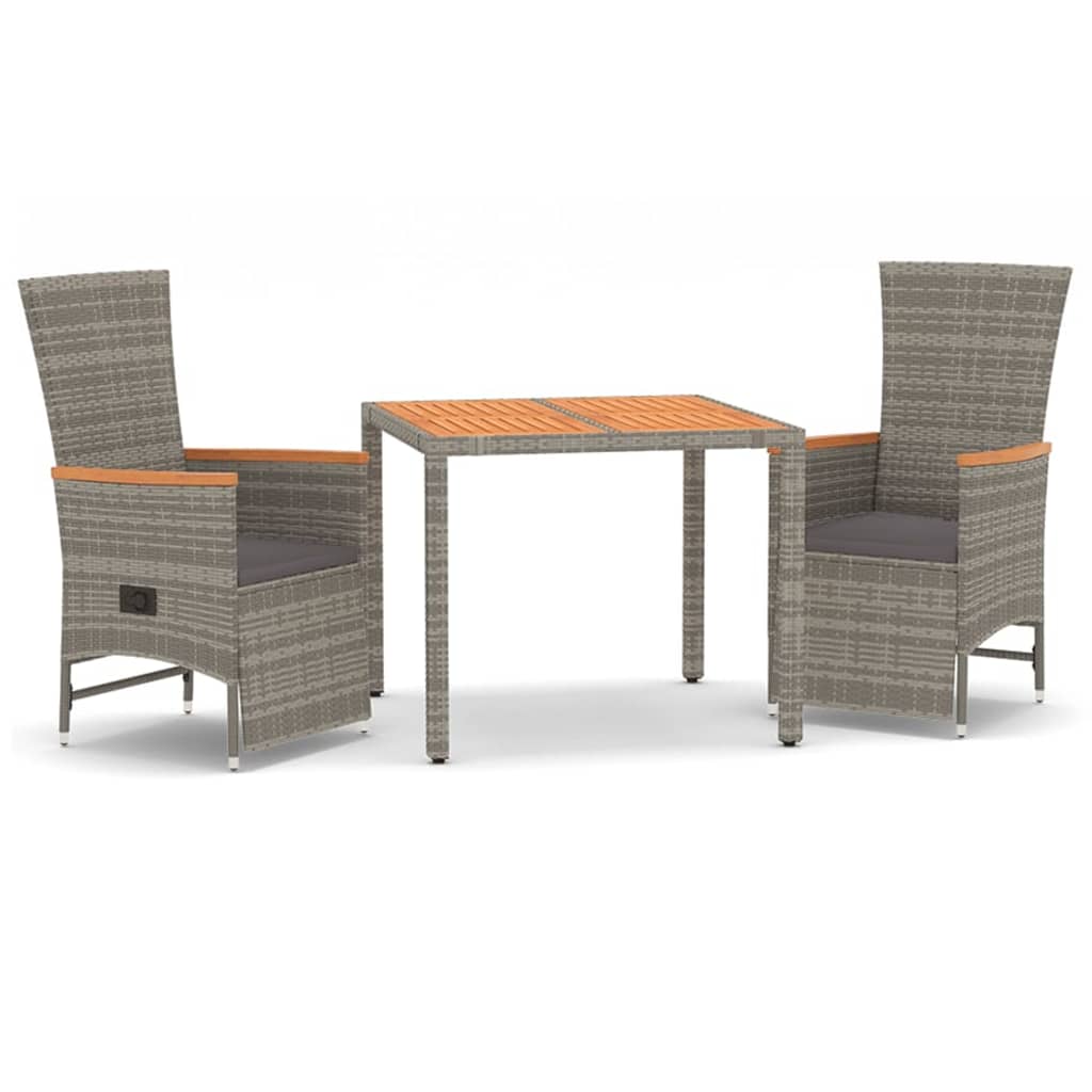 Set da Pranzo da Giardino 3 pz con Cuscini in Polyrattan Grigio | homemem39