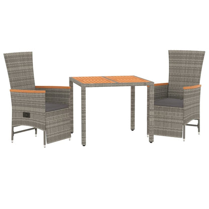 Set da Pranzo da Giardino 3 pz con Cuscini in Polyrattan Grigio | homemem39