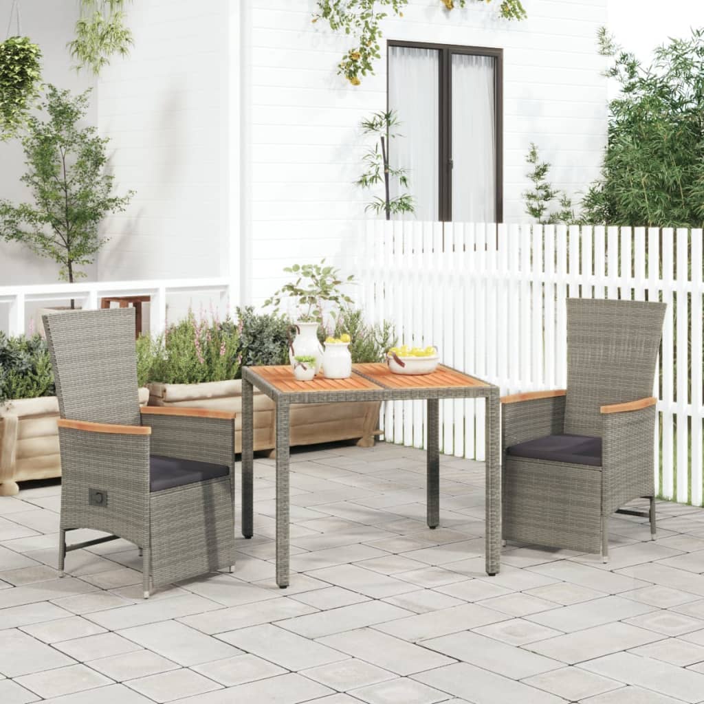 Set da Pranzo da Giardino 3 pz con Cuscini in Polyrattan Grigio | homemem39