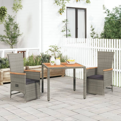 Set da Pranzo da Giardino 3 pz con Cuscini in Polyrattan Grigio | homemem39