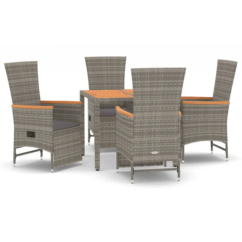 Set da Pranzo da Giardino 5 pz con Cuscini in Polyrattan Grigio | homemem39