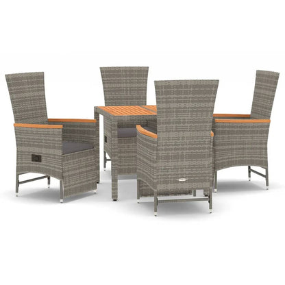 Set da Pranzo da Giardino 5 pz con Cuscini in Polyrattan Grigio | homemem39
