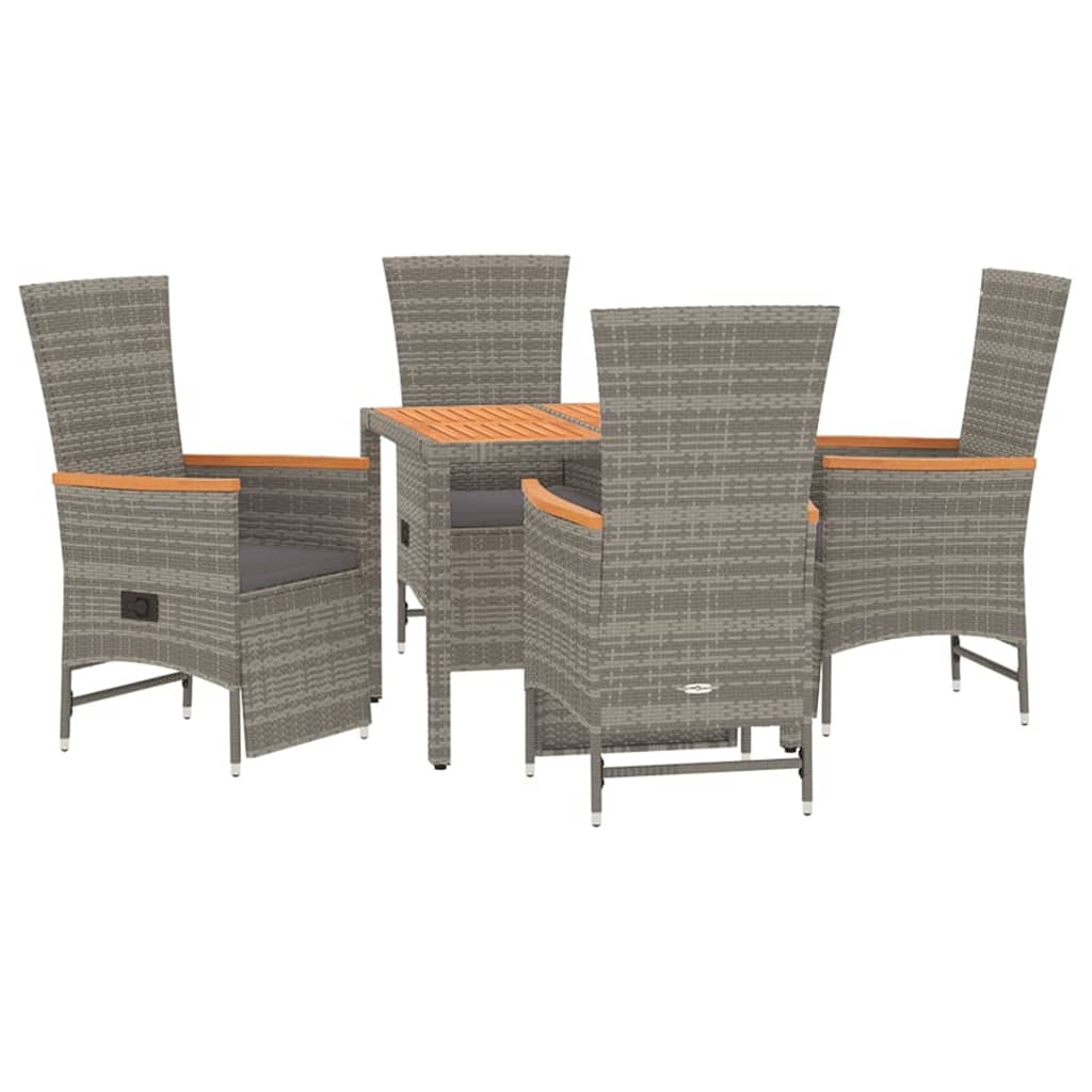 Set da Pranzo da Giardino 5 pz con Cuscini in Polyrattan Grigio | homemem39