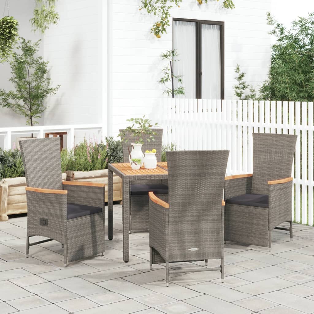 Set da Pranzo da Giardino 5 pz con Cuscini in Polyrattan Grigio | homemem39