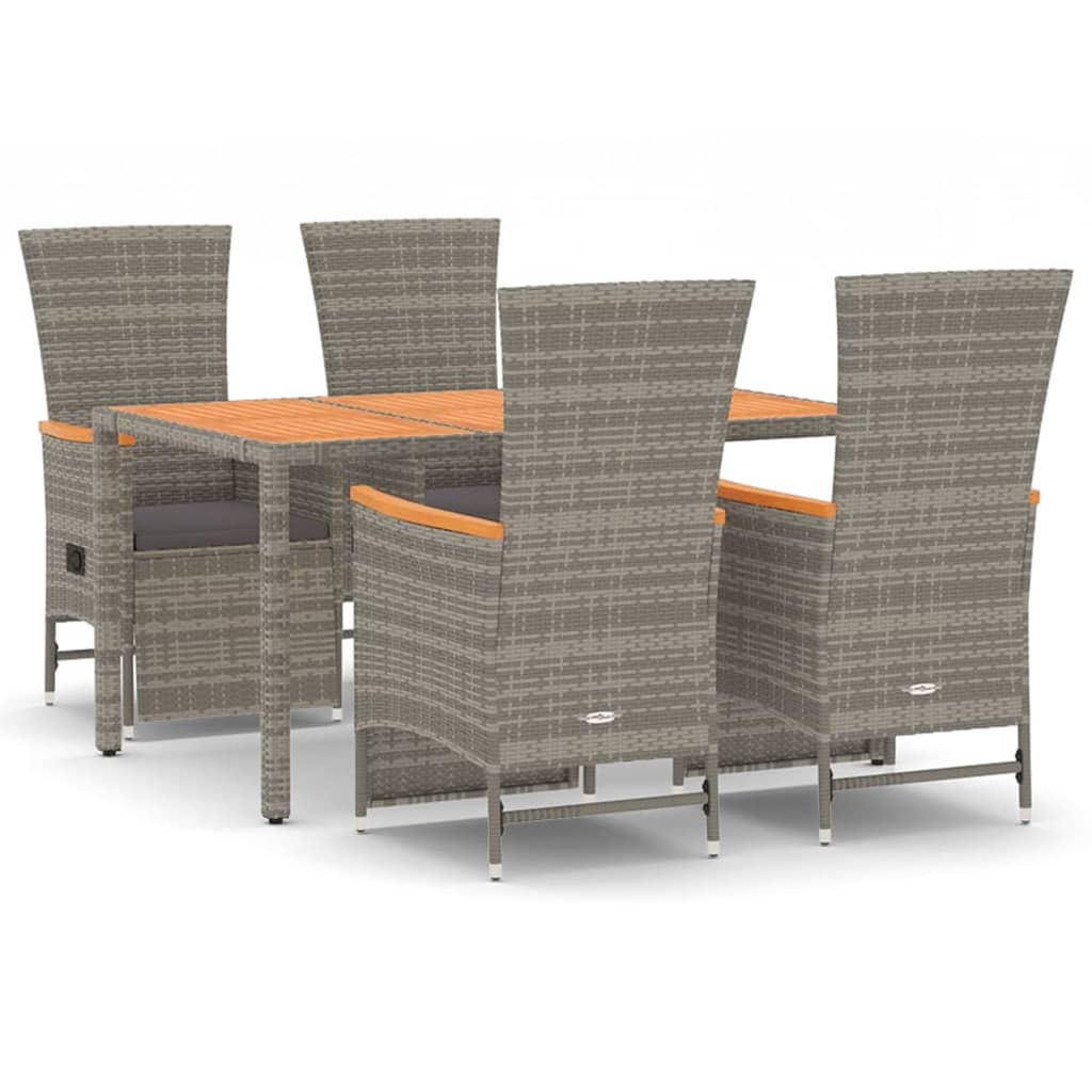 Set da Pranzo da Giardino 5 pz con Cuscini in Polyrattan Grigio | homemem39