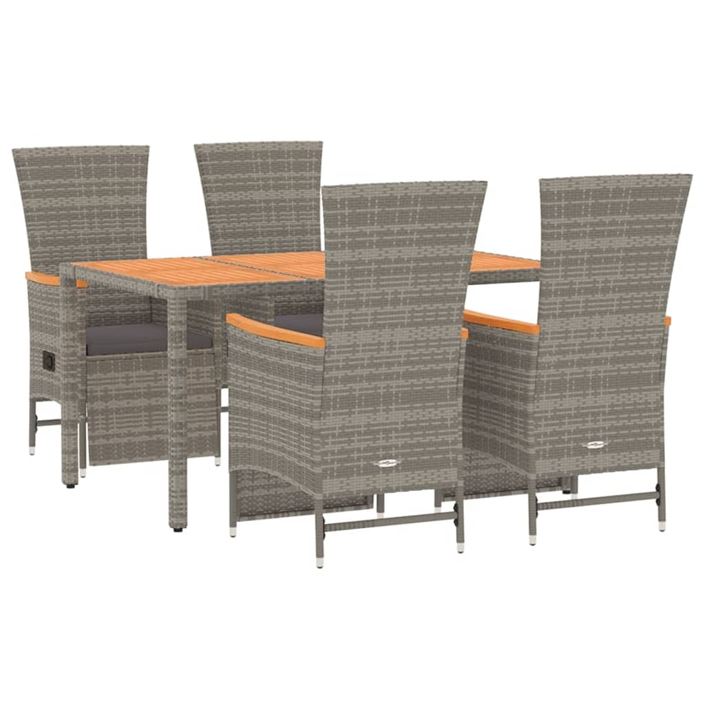 Set da Pranzo da Giardino 5 pz con Cuscini in Polyrattan Grigio | homemem39