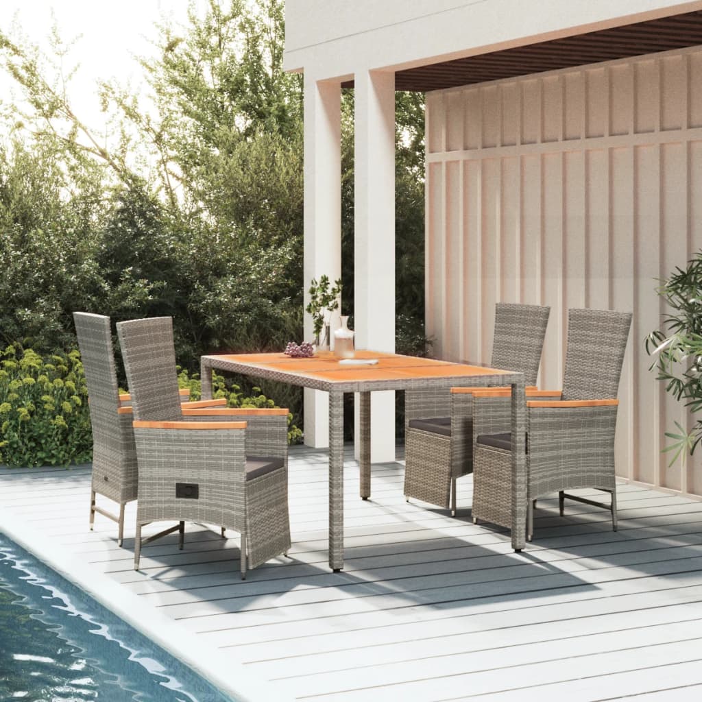 Set da Pranzo da Giardino 5 pz con Cuscini in Polyrattan Grigio | homemem39