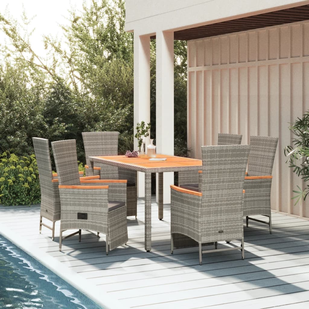 Set da Pranzo da Giardino 7 pz con Cuscini in Polyrattan Grigio | homemem39