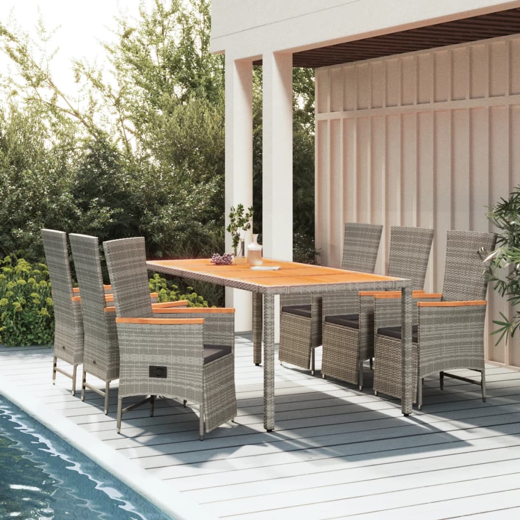 Set da Pranzo da Giardino 7 pz con Cuscini in Polyrattan Grigio | homemem39