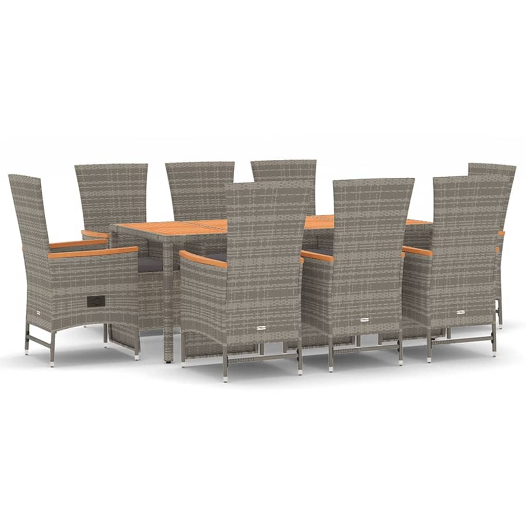 Set da Pranzo da Giardino 9 pz con Cuscini in Polyrattan Grigio | homemem39
