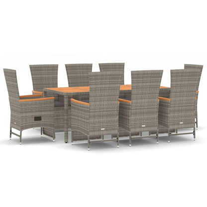 Set da Pranzo da Giardino 9 pz con Cuscini in Polyrattan Grigio | homemem39