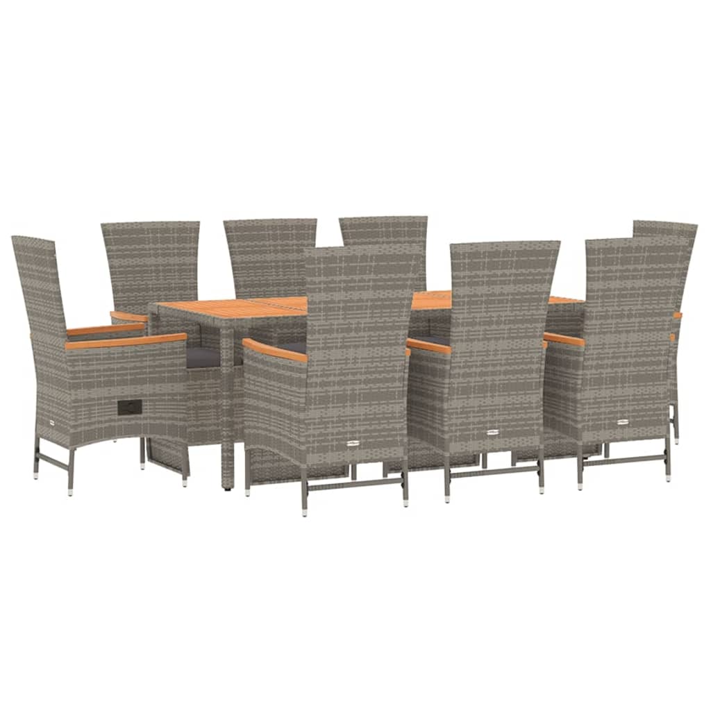 Set da Pranzo da Giardino 9 pz con Cuscini in Polyrattan Grigio | homemem39