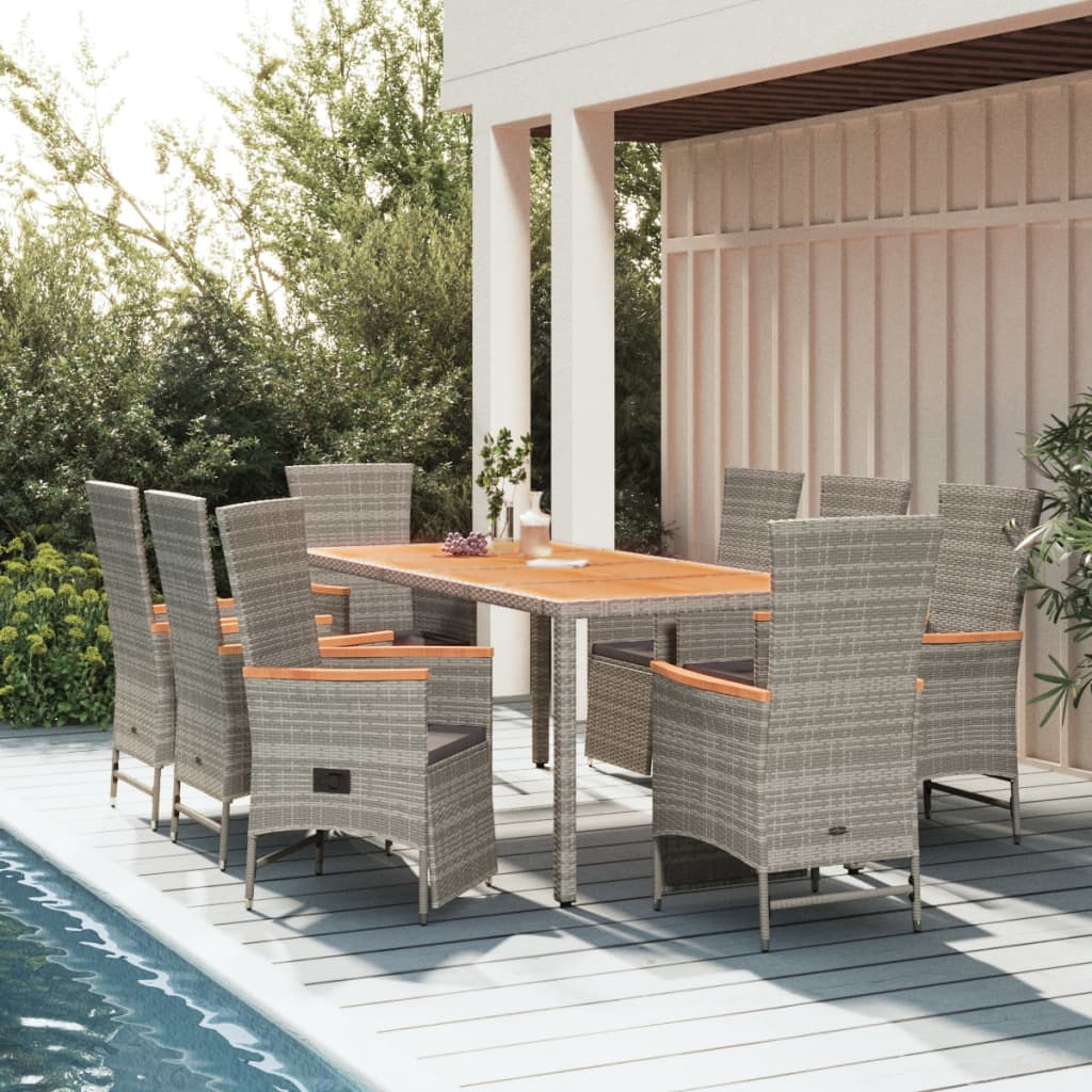Set da Pranzo da Giardino 9 pz con Cuscini in Polyrattan Grigio | homemem39