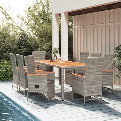 Set da Pranzo da Giardino 9 pz con Cuscini in Polyrattan Grigio | homemem39