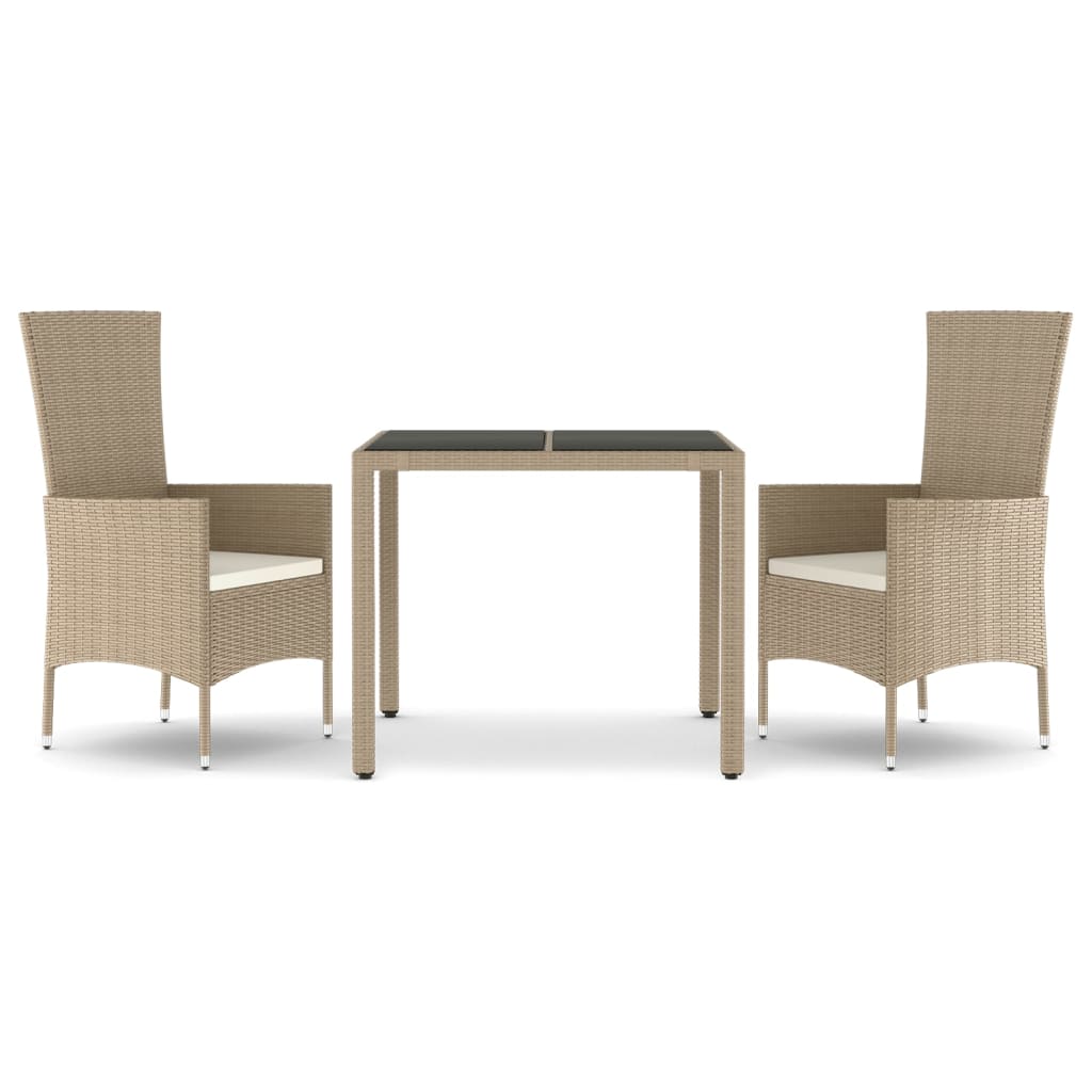 Set da Pranzo da Giardino 3 pz con Cuscini Beige in Polyrattan - homemem39