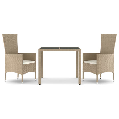 Set da Pranzo da Giardino 3 pz con Cuscini Beige in Polyrattan - homemem39