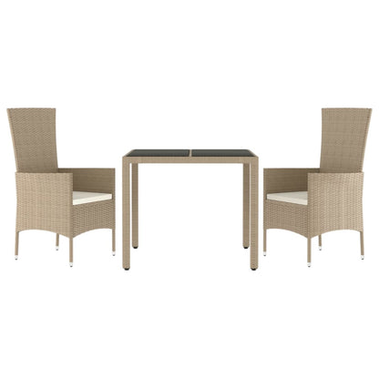 Set da Pranzo da Giardino 3 pz con Cuscini Beige in Polyrattan - homemem39