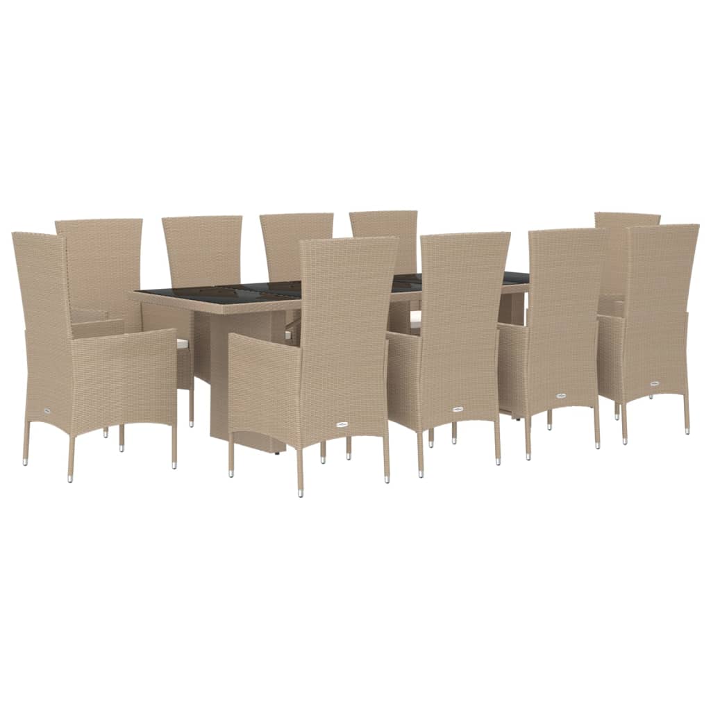 Set da Pranzo da Giardino 11 pz con Cuscini Beige in Polyrattan | homemem39