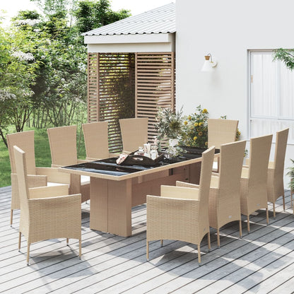 Set da Pranzo da Giardino 11 pz con Cuscini Beige in Polyrattan | homemem39