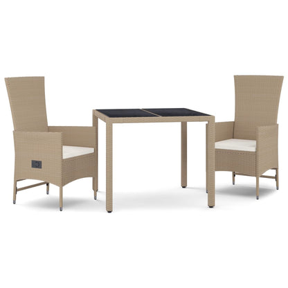 Set da Pranzo da Giardino 3 pz con Cuscini Beige in Polyrattan | homemem39