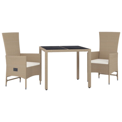 Set da Pranzo da Giardino 3 pz con Cuscini Beige in Polyrattan | homemem39