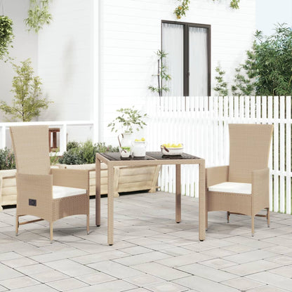 Set da Pranzo da Giardino 3 pz con Cuscini Beige in Polyrattan | homemem39