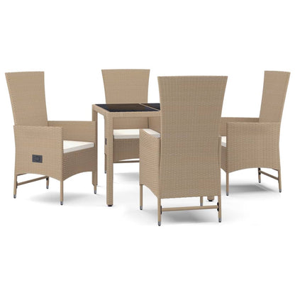 Set da Pranzo da Giardino 5 pz con Cuscini Beige in Polyrattan - homemem39