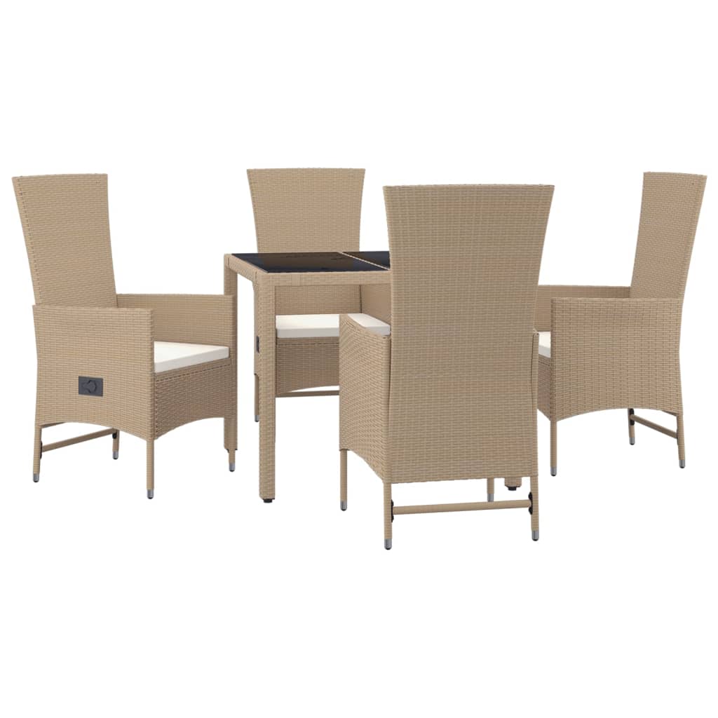 Set da Pranzo da Giardino 5 pz con Cuscini Beige in Polyrattan - homemem39