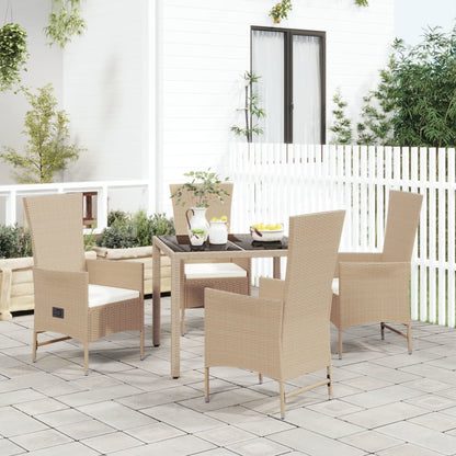 Set da Pranzo da Giardino 5 pz con Cuscini Beige in Polyrattan | homemem39