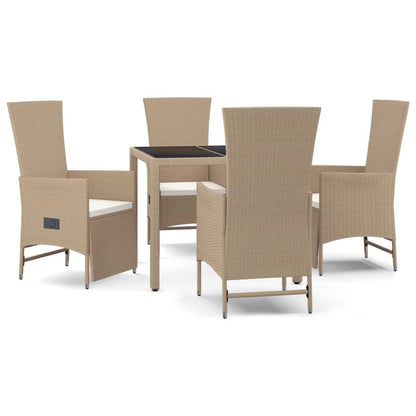 Set da Pranzo da Giardino 5 pz con Cuscini Beige in Polyrattan | homemem39