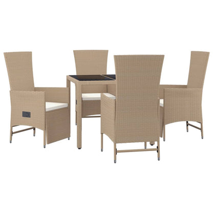 Set da Pranzo da Giardino 5 pz con Cuscini Beige in Polyrattan | homemem39