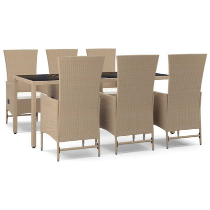 Set da Pranzo da Giardino 7 pz con Cuscini Beige in Polyrattan | homemem39