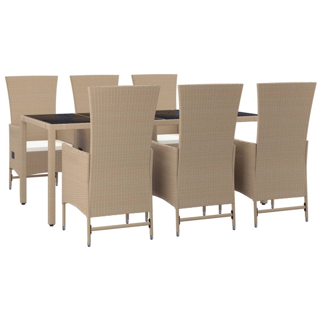 Set da Pranzo da Giardino 7 pz con Cuscini Beige in Polyrattan | homemem39