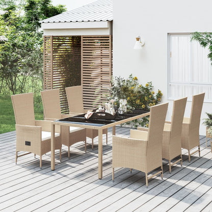 Set da Pranzo da Giardino 7 pz con Cuscini Beige in Polyrattan | homemem39