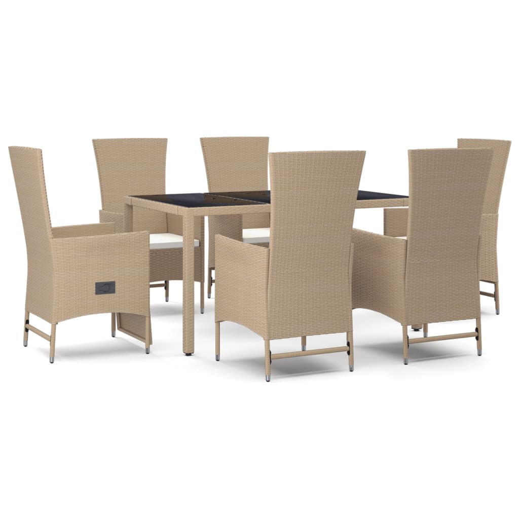 Set da Pranzo da Giardino 7 pz con Cuscini Beige in Polyrattan | homemem39