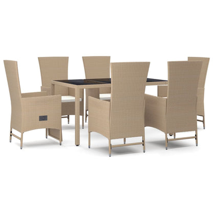 Set da Pranzo da Giardino 7 pz con Cuscini Beige in Polyrattan | homemem39