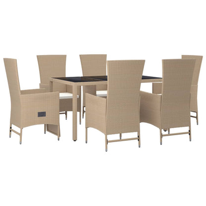 Set da Pranzo da Giardino 7 pz con Cuscini Beige in Polyrattan | homemem39