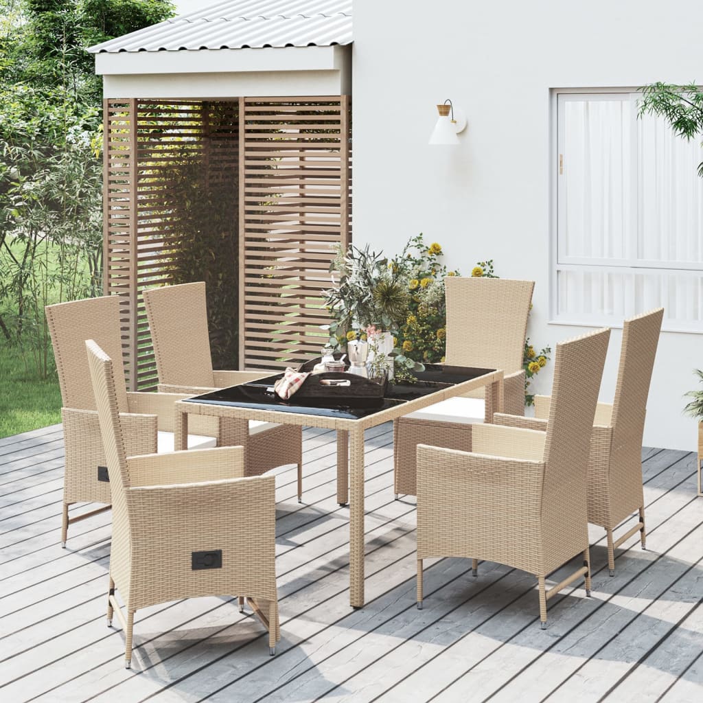 Set da Pranzo da Giardino 7 pz con Cuscini Beige in Polyrattan | homemem39