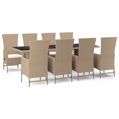 Set da Pranzo da Giardino 9 pz con Cuscini Beige in Polyrattan | homemem39