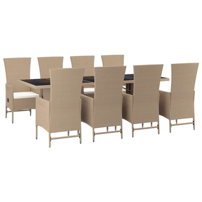 Set da Pranzo da Giardino 9 pz con Cuscini Beige in Polyrattan | homemem39