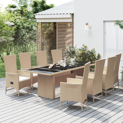 Set da Pranzo da Giardino 9 pz con Cuscini Beige in Polyrattan | homemem39