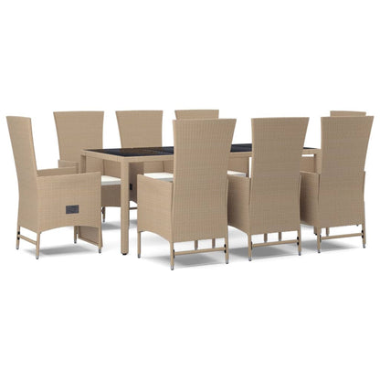 Set da Pranzo da Giardino 9 pz con Cuscini Beige in Polyrattan | homemem39