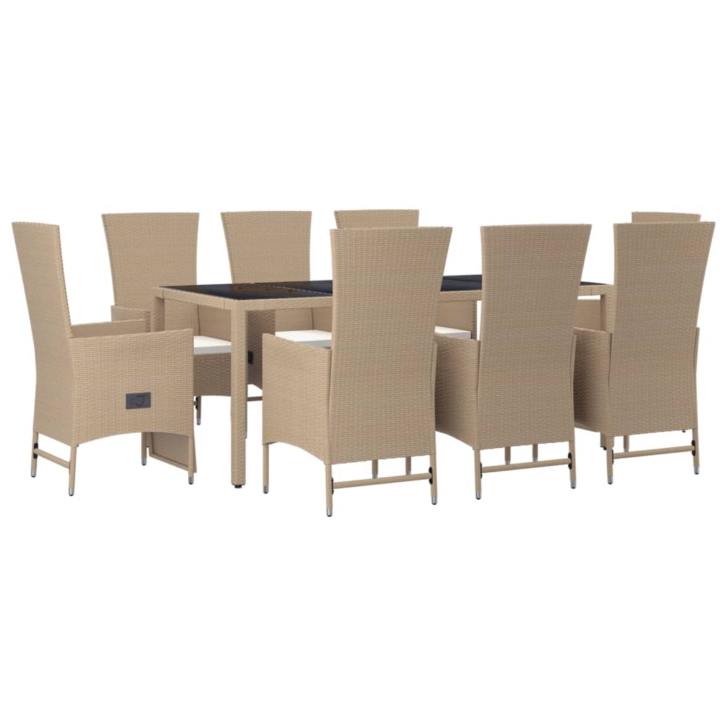 Set da Pranzo da Giardino 9 pz con Cuscini Beige in Polyrattan | homemem39